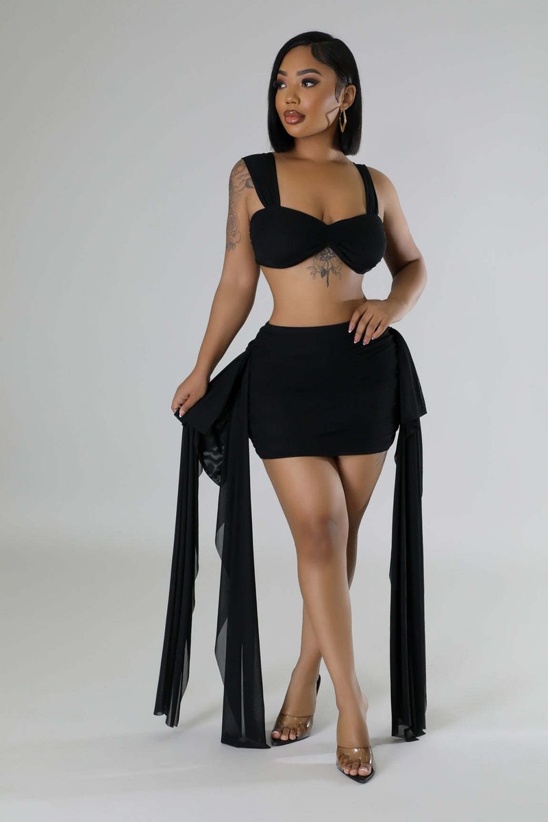 Ensemble deux pièces jupe à volants décontractée pour femme_voghion.com