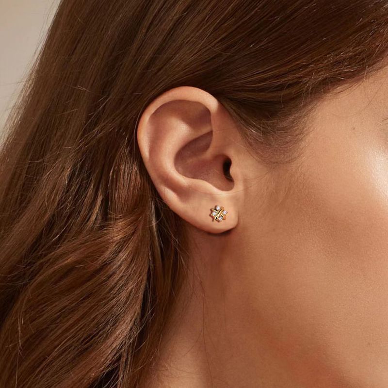 Damenschmuck X-förmige Sternohrringe aus 925er Sterlingsilber mit Zirkonia, elegant und vielseitig für den täglichen Gebrauch, passend zu allen Accessoires_voghion.com