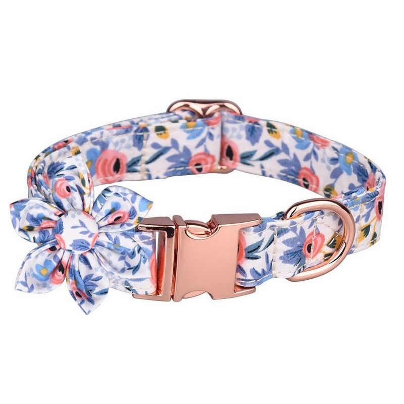 Pet Engravable Detachable Flower Butterfly Print Dog Leash Collar Set_voghion.com