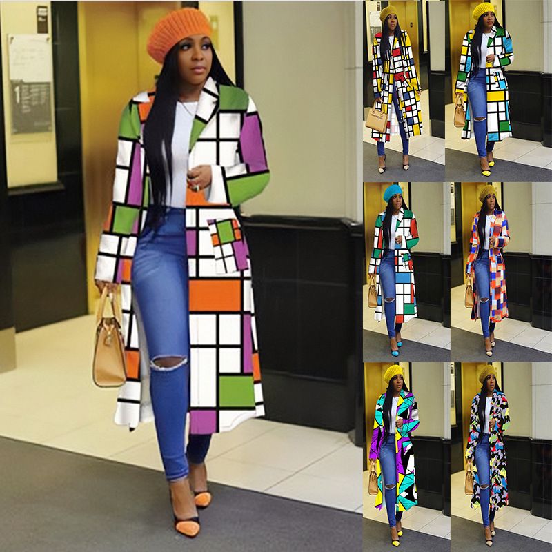 2021 Autumn Winter New Trench Plus Size Plaid Print Double-Breasted Turn-Down Collar Coat Women's Clothing_voghion.com