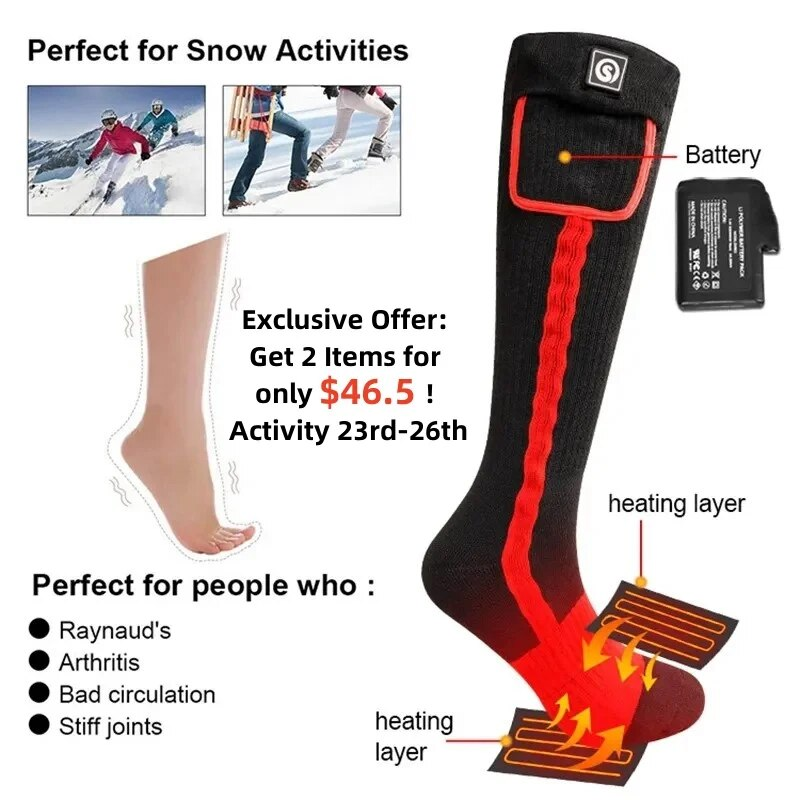 DAY WOLF Electric Heating Ski Winter Heated Rechargeable Thermal Socks Man Woman Outdoor For Motorcycle Fishing_voghion.com
