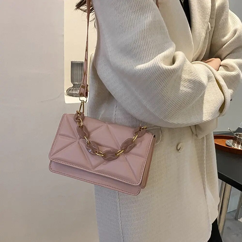 Borsa a tracolla da donna alla moda Borsa con patta in pelle PU Borsa a tracolla casual con catena in metallo di grande capacità femminile_voghion.com
