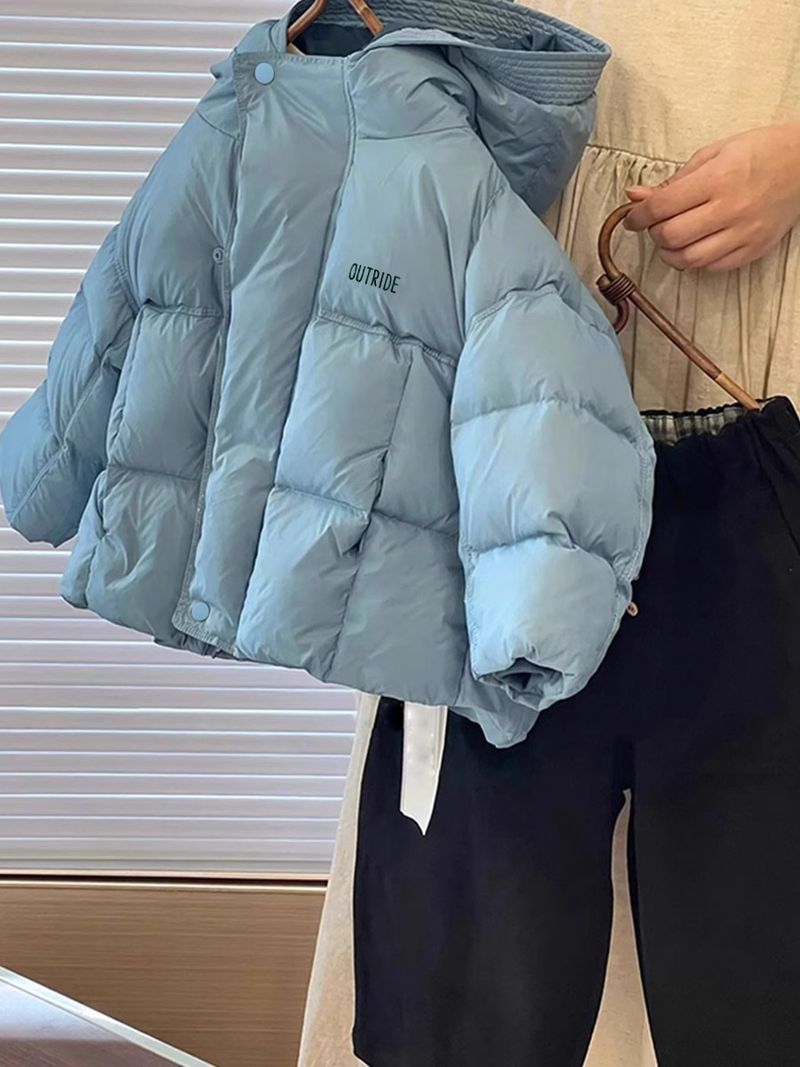 Winter-Pufferjacke für Kinder – Verdickter, mit Polyester gefüllter Kapuzenmantel, trendiges Design mit hohem Kragen (110–160 cm, Blau/Schwarz)_voghion.com