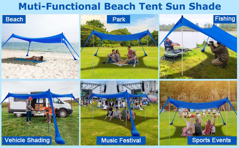 Tenda parasole UPF 50+ - Tendalino con protezione UV per esterni con tessuto in lycra per giocare in spiaggia e sulla sabbia, tenda parasole portatile, facile da montare, design antivento_voghion.com