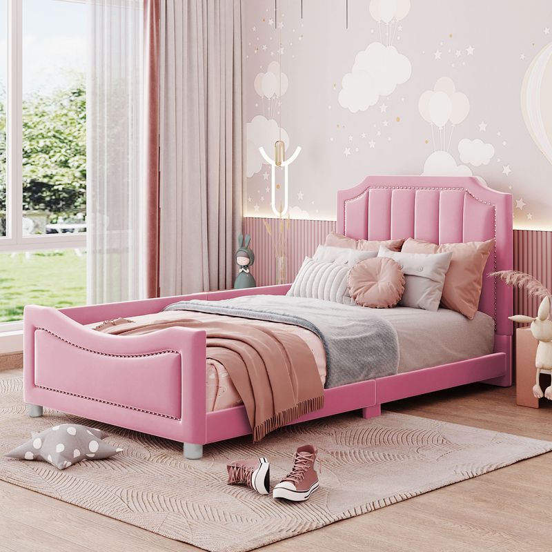 Polsterbett 90x200cm, Schlafsofa, Flanell, Mit Armlehnen, Rosa_voghion.com