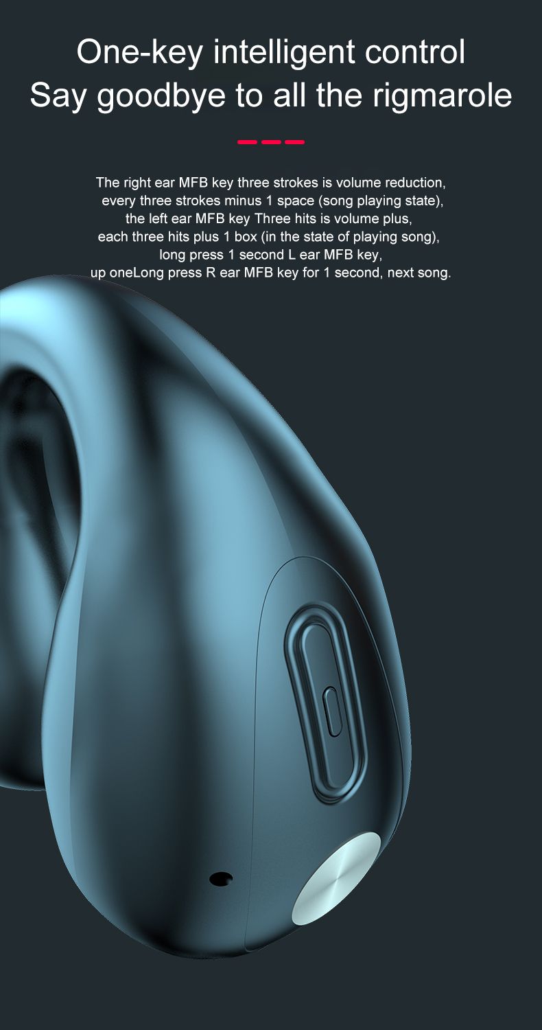 Wireless Headphones Clip Earphones Bluetooth Wireless Bone Conduction TWS Earbuds Clip on Ear Sport Headsets with Microphone_voghion.com