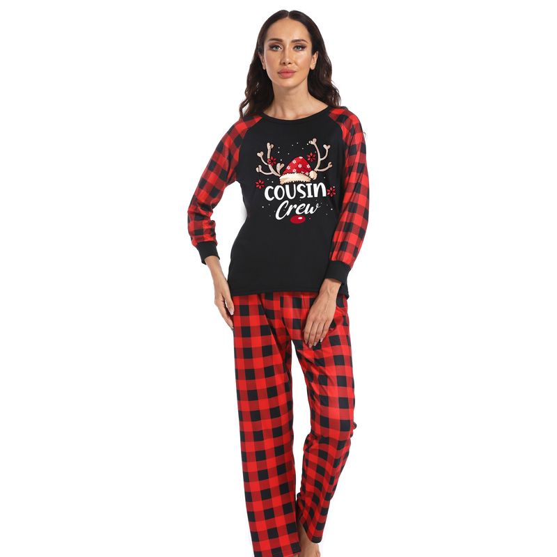 Traje familiar de Navidad, ropa familiar para el hogar, ropa navideña para el hogar, conjunto familiar, ropa para el hogar con estampado de retales a cuadros_voghion.com