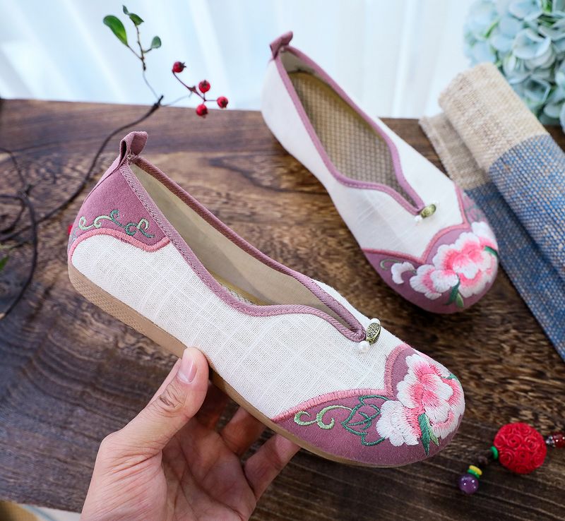 Flache Rindsledersohle, bestickter Stoff, weiche Sohle, Frühlings- und Sommer-Hanfu-Tanzschuhe, Damen-Einzelschuhe_voghion.com