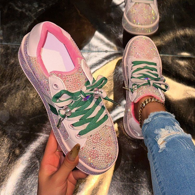 Full Diamond Thick Sole Sneakers 2025 Spring New Color Block Embroidered Large Size Casual Sports Shoes For Women_voghion.com