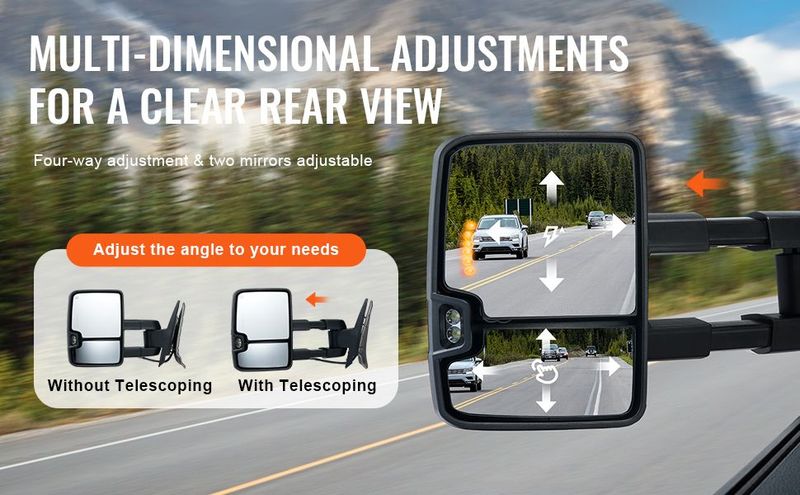 VEVOR Towing Mirrors Fit For 2008-2014 Chevy Silverado GMC Sierra Power Heated LED Arrow Signal Light Side View Mirror Pair Manual Controlling Telescoping Folding, Silver_voghion.com