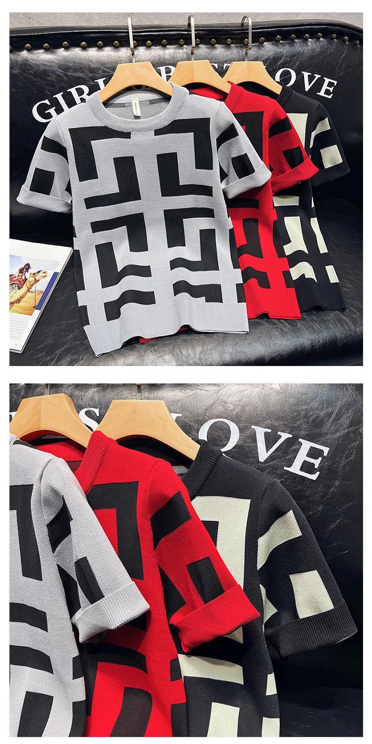 Herrenbekleidung Leichter, reifer Stil, kurzärmeliges Herren-T-Shirt mit Sommer-Persönlichkeit, farblich passendes T-Shirt für Herren, trendiger All-Match-Pullover mit halben Ärmeln_voghion.com