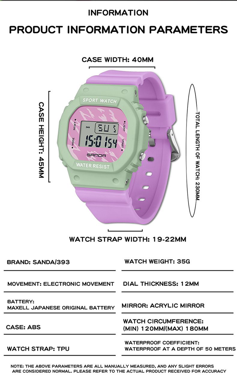 Elegante orologio sportivo digitale quadrato con impermeabile, luce notturna e multifunzione per stili di vita attivi, orologio luminoso alla moda per studenti_voghion.com