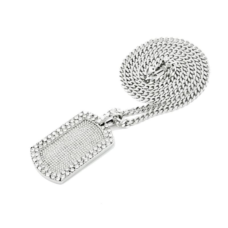 Hip Hop Bling Cuban Link Chain Necklace For Men & Women - Diamond-Encrusted Military Dog Tag Pendant - 5mm Cuban Link In Gold/Silver_voghion.com