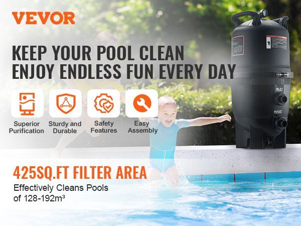 VEVOR Cartridge Pool Filter, 425Sq. Ft Filter Area Inground Pool Filter, Above Ground Swimming Pool Filtration Filter System With Upgrade Filter &Leak-proof, For Hot Tubs, Spa, Inflatable Pool_voghion.com