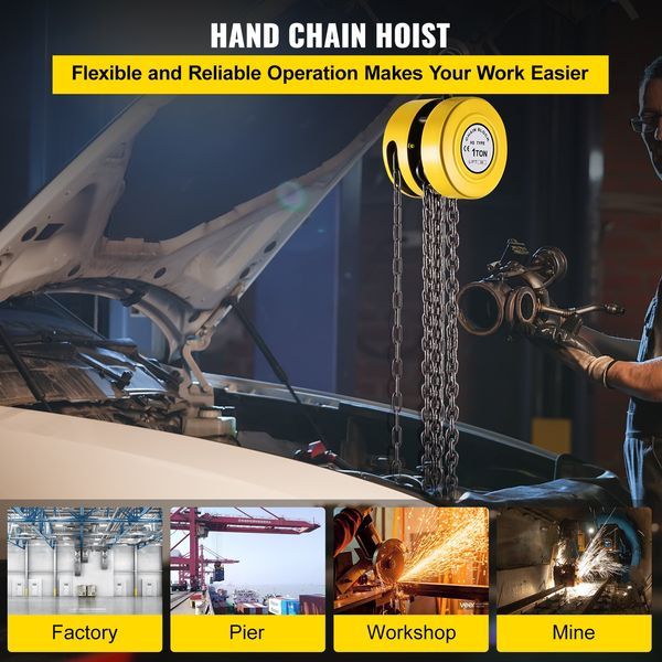 Hand Chain Hoist, 2200 Lbs /1 Ton Capacity Chain Block, 20ft/6m Lift Manual Hand Chain Block, Manual Hoist W/Industrial-Grade Steel Construction Fo_voghion.com