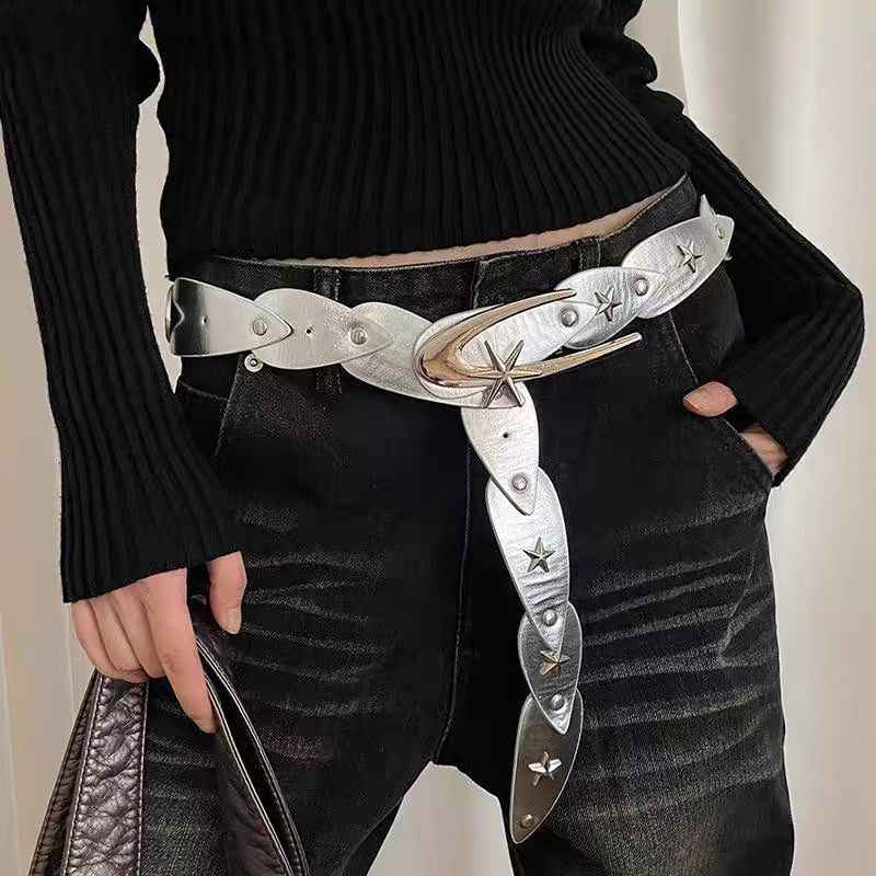 2025 Frühjahr/Sommer Neuer INS Style Spice Girl Design Fünfeckiger Niet Personalisierter Y2K Punk Star Ring Gürtel_voghion.com