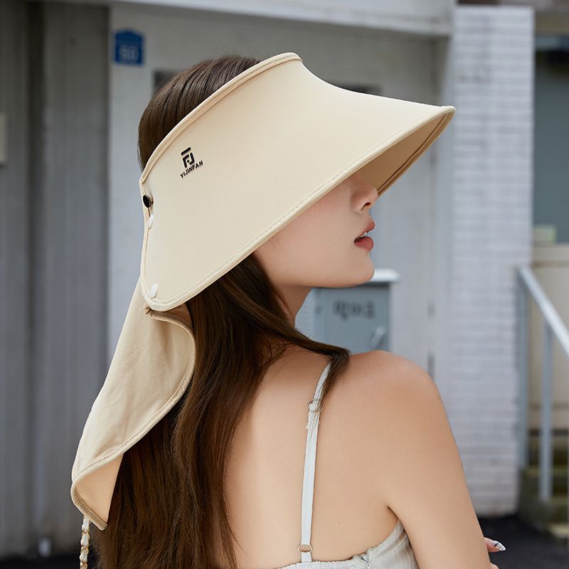 2024 New Sun Hat With Visor, Three-Piece Set, Summer Wide Brim Ice Silk Shawl, Face Mask, Sunshade, UV Protection_voghion.com