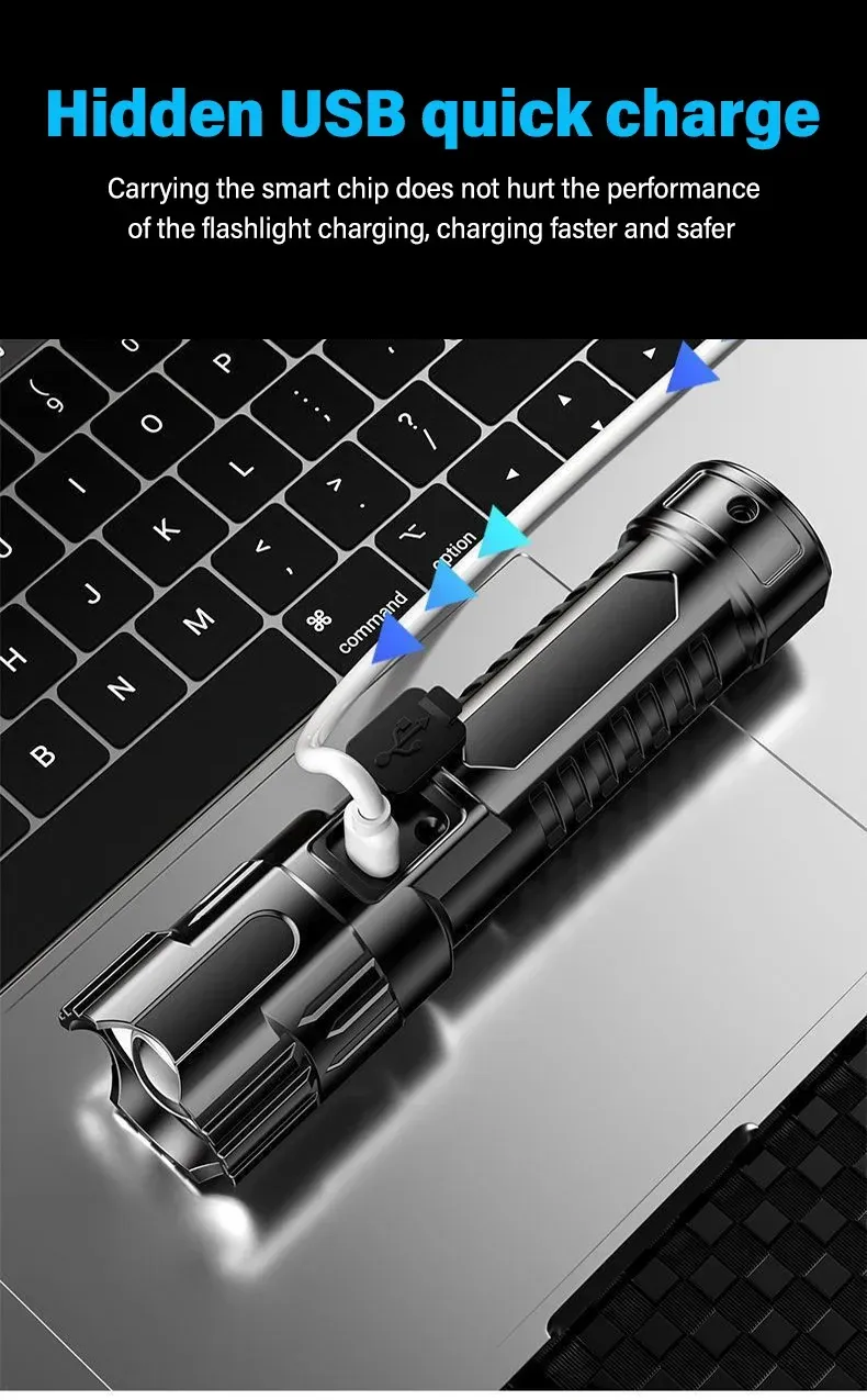 High Strong Power Led Flashlights 2000LM Tactical Torch With Display Light USB Charging Camping Fishing Emergency Zoom Lantern_voghion.com