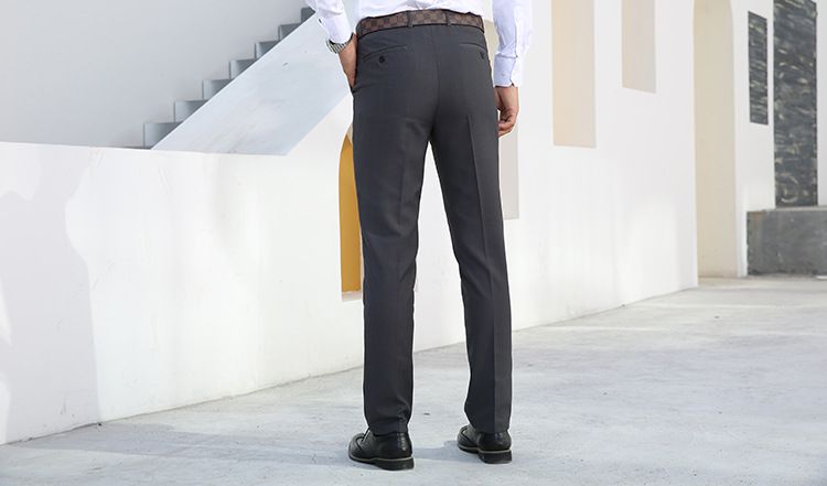 men's formal pants, Men's domestic black elastic waist trousers slim fit for business_voghion.com