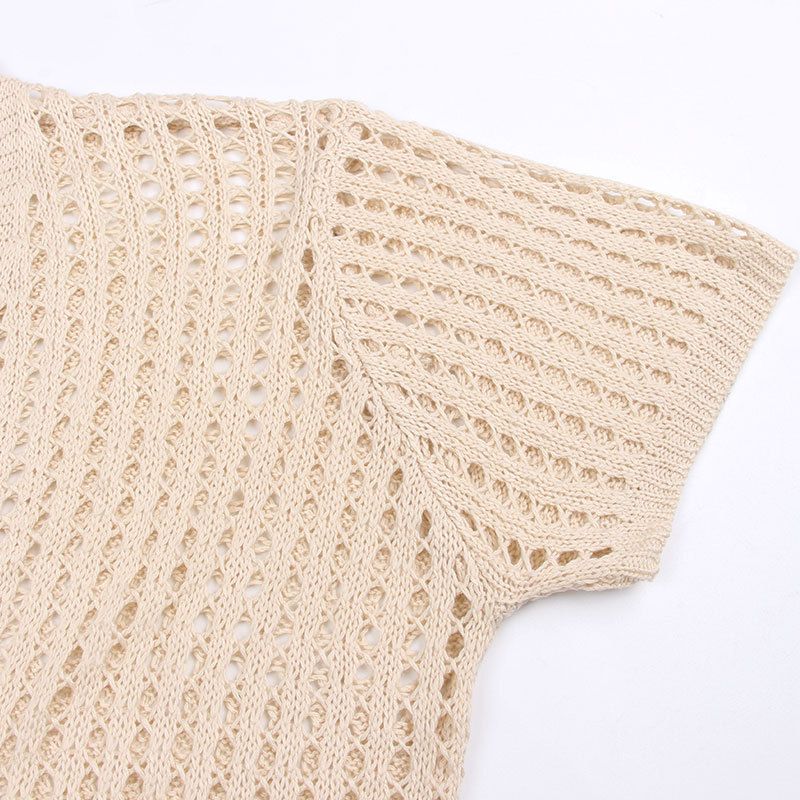 Strandüberzug aus Spitze und Strick mit kurzen Ärmeln für Damen – leichtes, sonnenschützendes Bademoden-Überkleid für Urlaub, Pool und Sommerausflüge_voghion.com