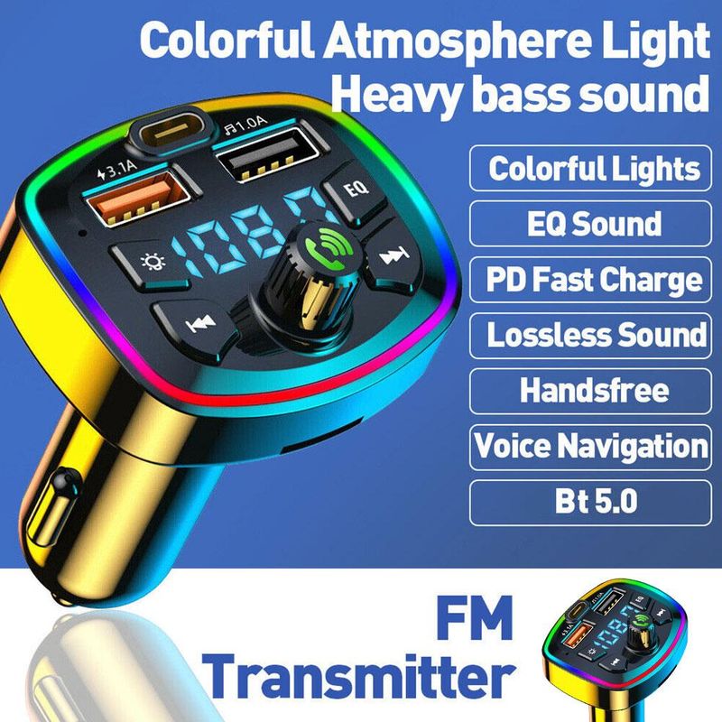 Transmissor FM 5.0 compatível com Bluetooth e viva-voz, 2 reprodutores de MP3 rápidos, receptor de áudio, kit carregador de carro, modulador viva-voz_voghion.com