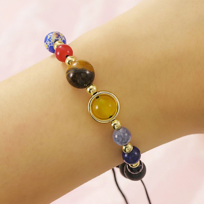 Best Selg Jewelry Universe Galaxy Solar System Eight Planets Agate Natural Stone Adjustable Bracelet_voghion.com