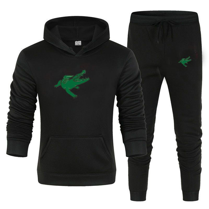 Fleecesweatshirt voor heren, tweedelig, casual sportset, trainingsbroek met capuchon en print_voghion.com