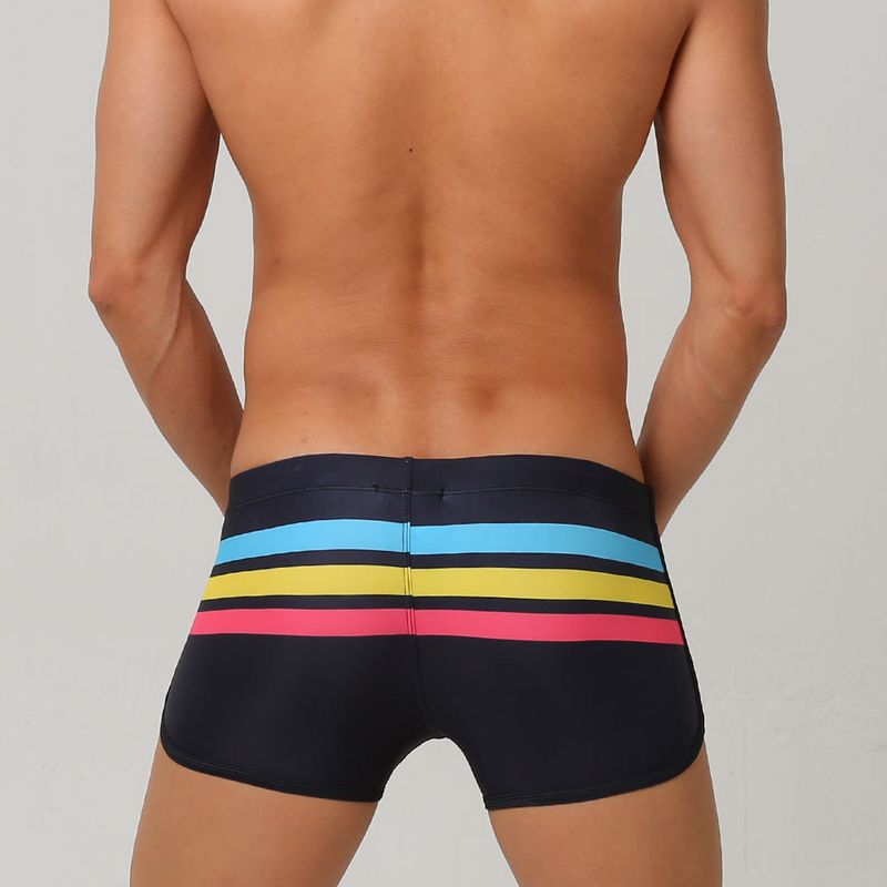 Men's Clothing UXH Men's New Style Sports Split Color Striped Boxer Sports Shorts Nylon Swim Beach Shorts Swim Trunks_voghion.com