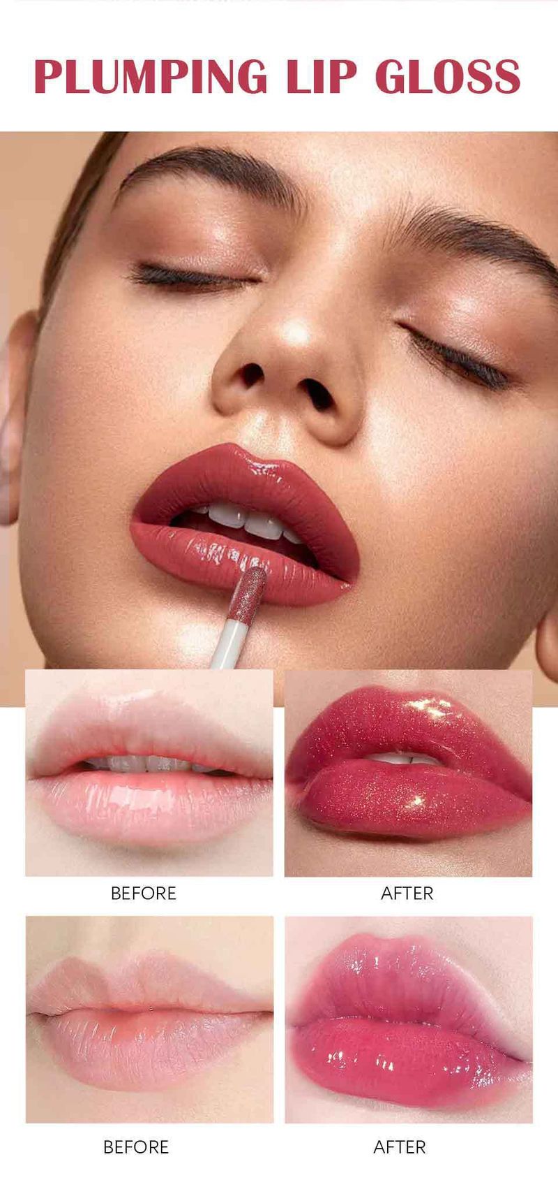 Lip Plumper hidratáló ajakfény Extrém teltebb dúsító ajakfény Színezett ajakfény Csillámos ajkak Smink 6 színben_voghion.com