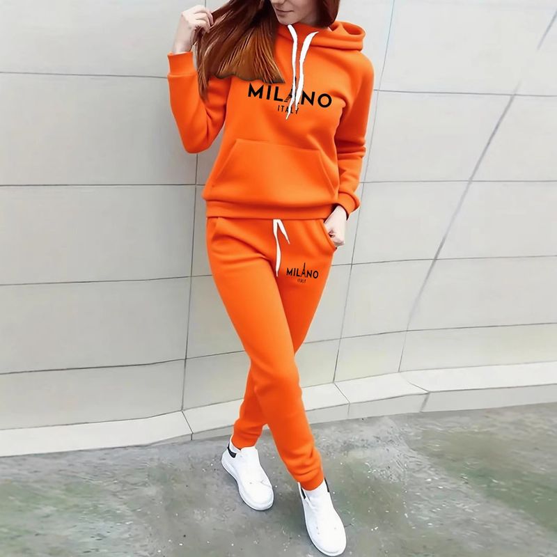 Women's Fleece-Lined Hooded Sweatshirt, Trendy Pullover With Printed Design, Cozy & Stylish For Fall/Winter (Black/Gray/Beige/Orange)_voghion.com