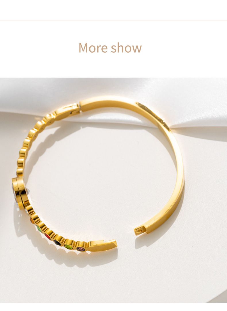 Women's Jewelry Rainbow Zirconia Titanium Steel Bracelet With Secure Clasp, Elegant And Durable Fashion Accessory For Everyday Wear_voghion.com