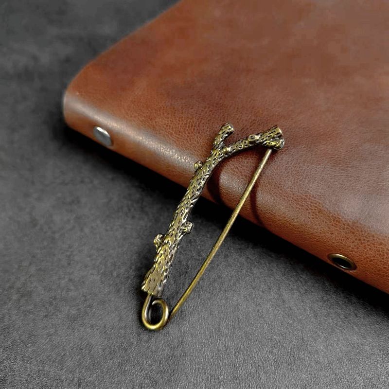 JM Bronzo Antico Elettrolitico Motivo Piuma Fiore Ramo Uccello Foglia Spilla Artistica Grande Accessorio_voghion.com