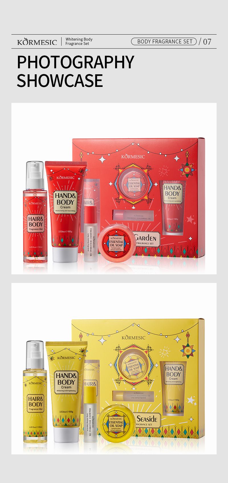 Coffret Parfum Émollient Éclaircissant pour le Corps KORMESIC 100 g + 100 g + 10 ml + 125 ml_voghion.com
