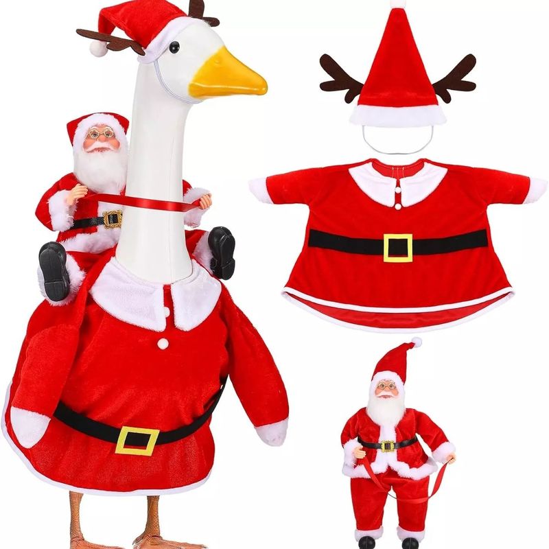 Nuevo conjunto de disfraz de Papá Noel para montar a caballo, 23 pulgadas, para porche, césped, decoración del Día del Ganso_voghion.com