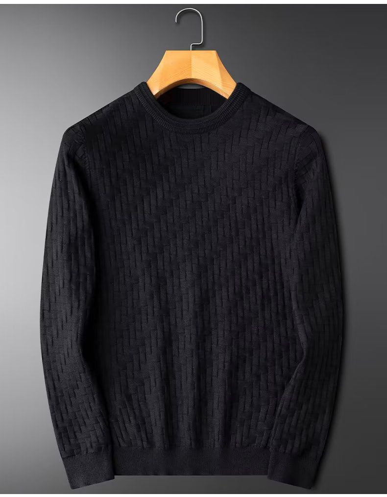 Maglione lavorato a maglia semplice e leggero da uomo, girocollo, caldo, a maniche lunghe, con fondo a camicia_voghion.com