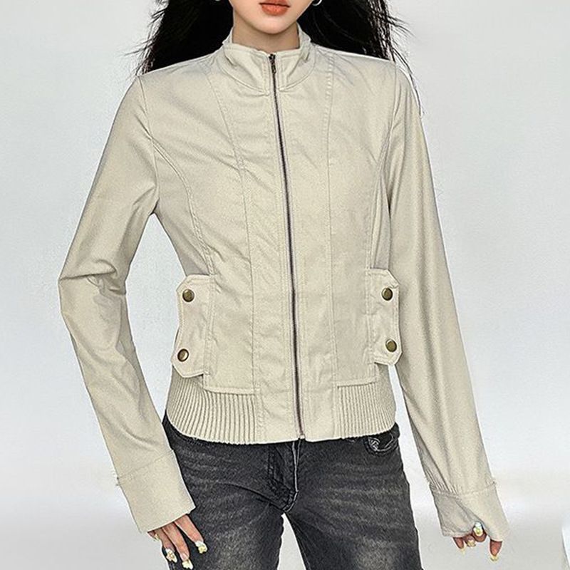 Damen Slim Fit Langarm-Arbeitsmantel mit Reißverschluss in der Taille und Taschen – Trendige Winterjacke für stilvollen Komfort_voghion.com