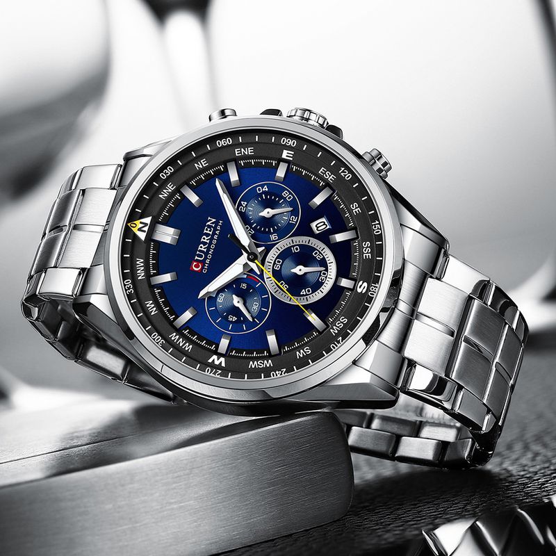 Orologio da uomo al quarzo in acciaio inossidabile con datario, orologio da polso analogico multifunzionale a 6 lancette, orologio casual da lavoro_voghion.com