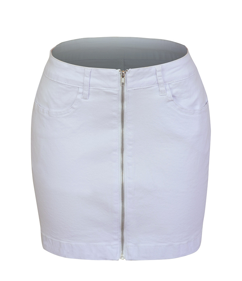 Falda corta de mezclilla elástica con cremallera para mujer súper caliente_voghion.com