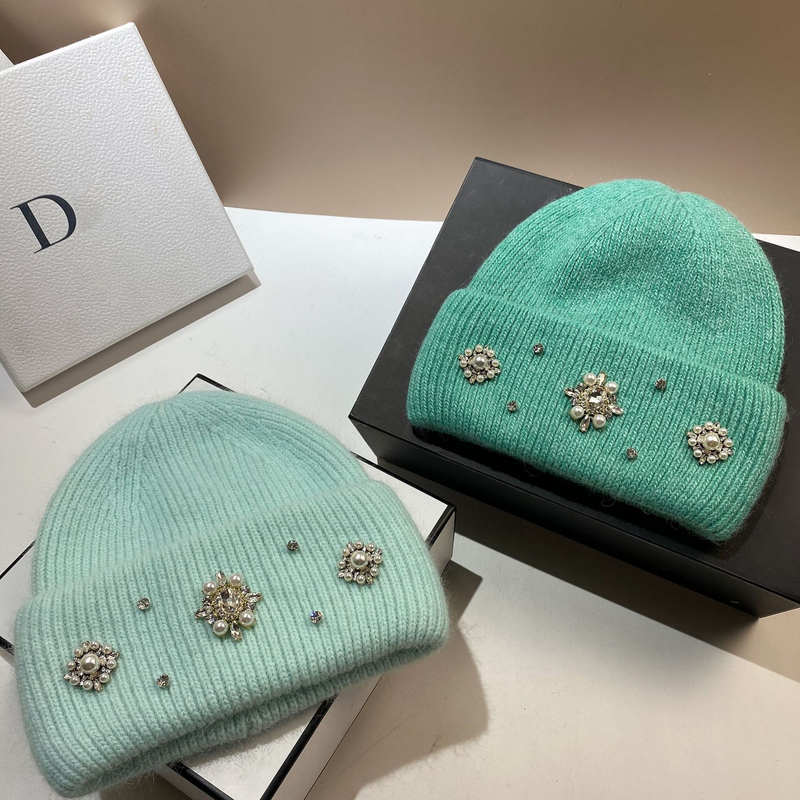 Neuer europäischer Stil Palast Feng Shui Diamant Kaninchenhaar Strickmütze für Wärmeerhaltung im Herbst und Winter,_voghion.com