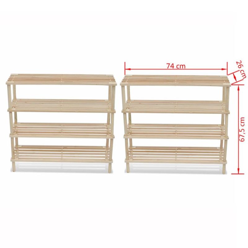 Pcs 2 Racks Shoe Fir Wood Solid 4Tier_voghion.com