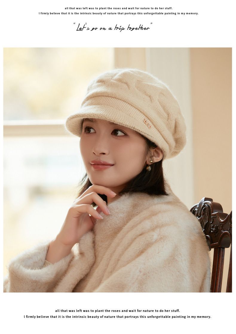 Rabbit Fur Blend Knitted Earflap For Women, Elegant Stylish Autumn And Winter Woolen Duckbill Cap, Face Slimming_voghion.com