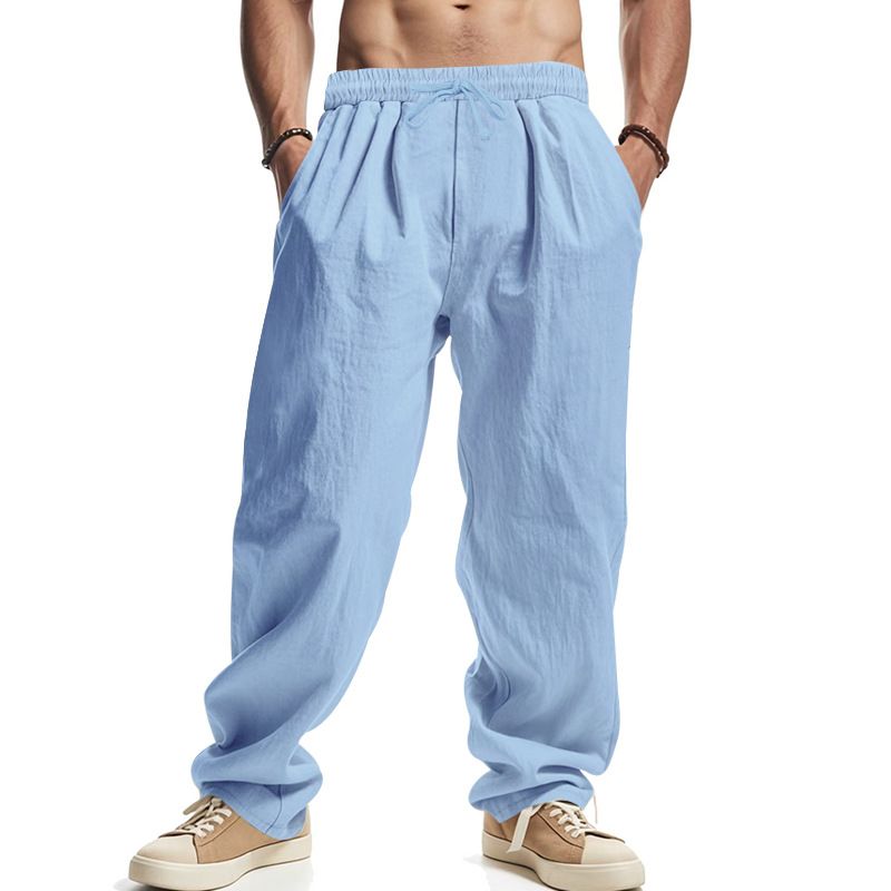 Pantaloni larghi da uomo Four Seasons in lino casual hip hop da spiaggia, a gamba larga_voghion.com