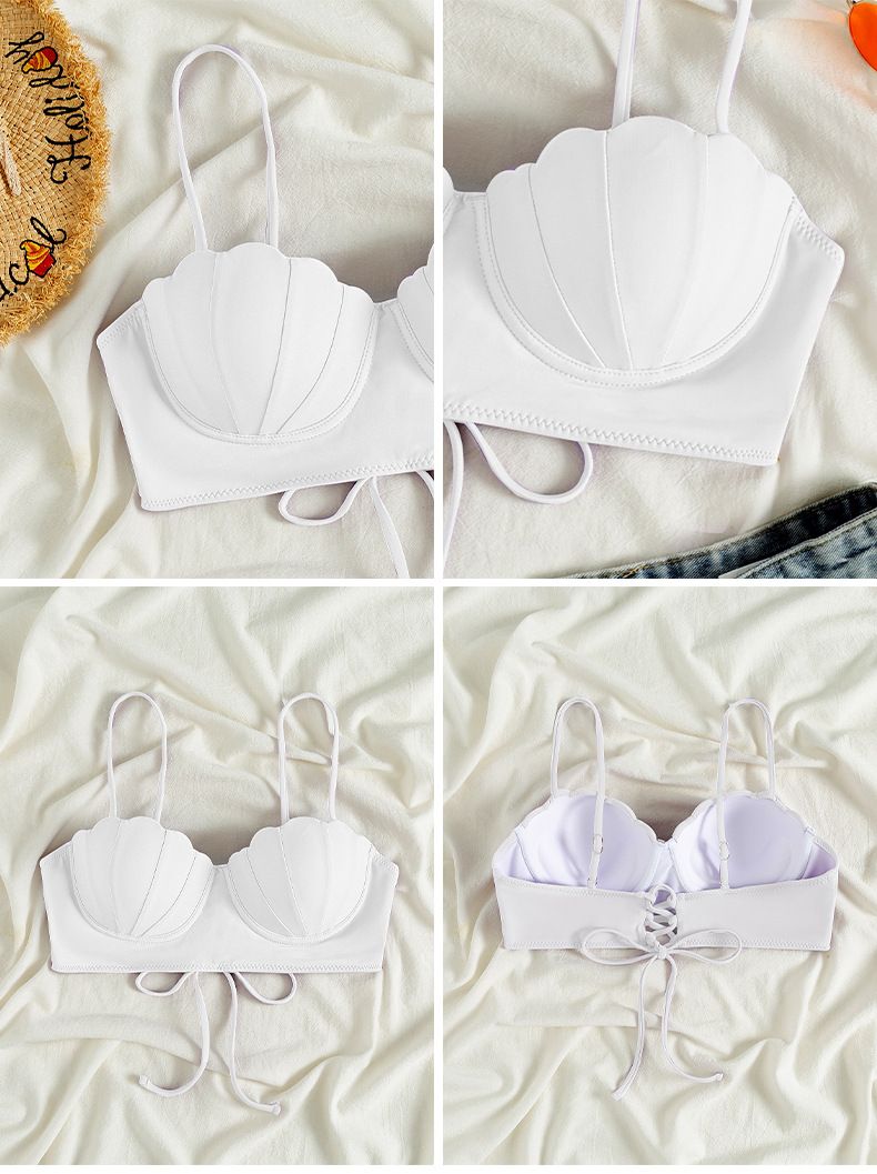 Női ruházat Új egyszínű Shell Steel Support Összegyűjtött strand fürdőruha Szexi bikini felső női_voghion.com