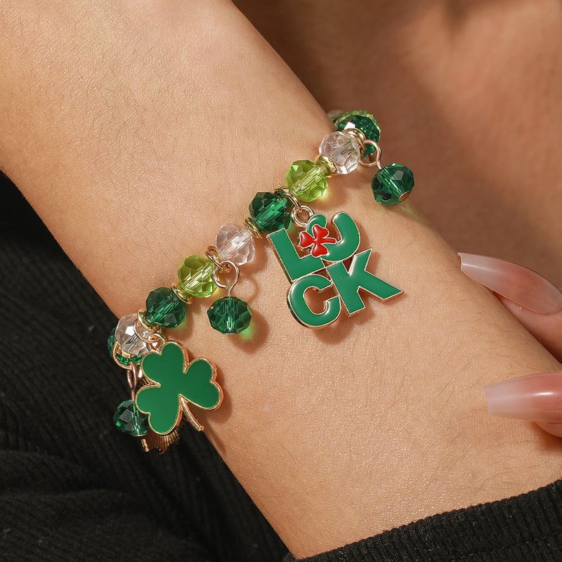 Prsonalized niche St. Patrick bracelet clover elastic beaded jewelry_voghion.com