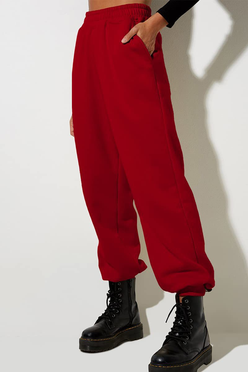 Pantaloni casual sportivi in tinta unita da donna con gambe larghe_voghion.com