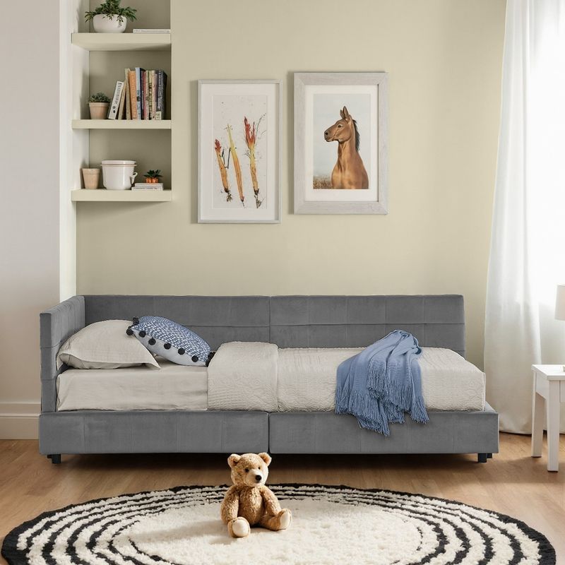Einzelbett 90x200cm Mit Samtbezug, Hoher Rückenlehne, Dunkelgrau (ohne Matratze)_voghion.com