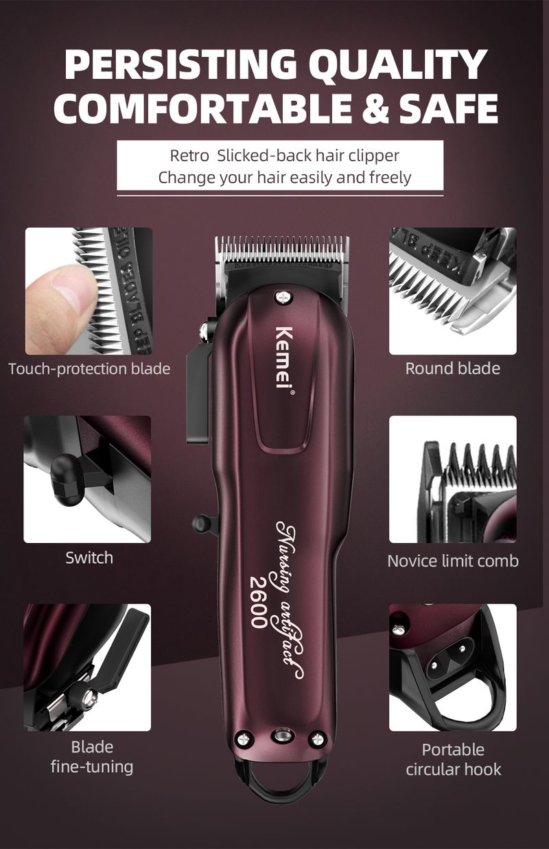 Tagliacapelli elettrico professionale per uomo, tagliacapelli regolabile, rasoio senza fili, ricaricabile, per tagliare i capelli, hine KM2600_voghion.com