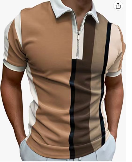 2025d Summer Trend Men's Zipper Turn-down Collar Polo Fashion 3D Printed Short Sleeve Golf Shirt_voghion.com