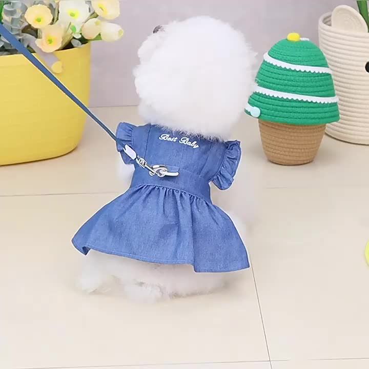 Spring-summer Dress Small Dogs, Dog Clothes, Denim Dresses With Embroidered Letters Puppies, Strap Skirts, For By PawParty Store_voghion.com