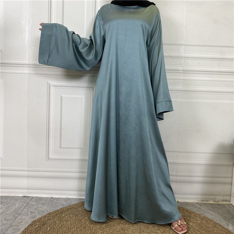Abbigliamento da donna Medio Oriente Dubai Vendita calda Tinta unita Taglia grande Abito musulmano in raso con lacci 6622_voghion.com